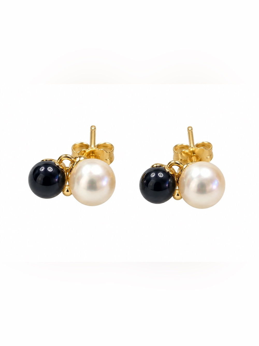 Black & Pearl Double Bead Gold-Tone Stud Earrings